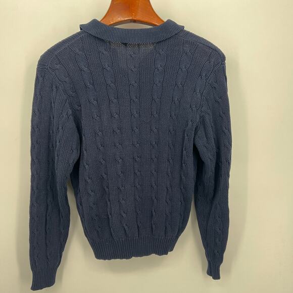 J.Crew Outfitters Cable Knit Polo Sweater M Navy Vintage Prep Classic Y2K - Picture 3 of 5